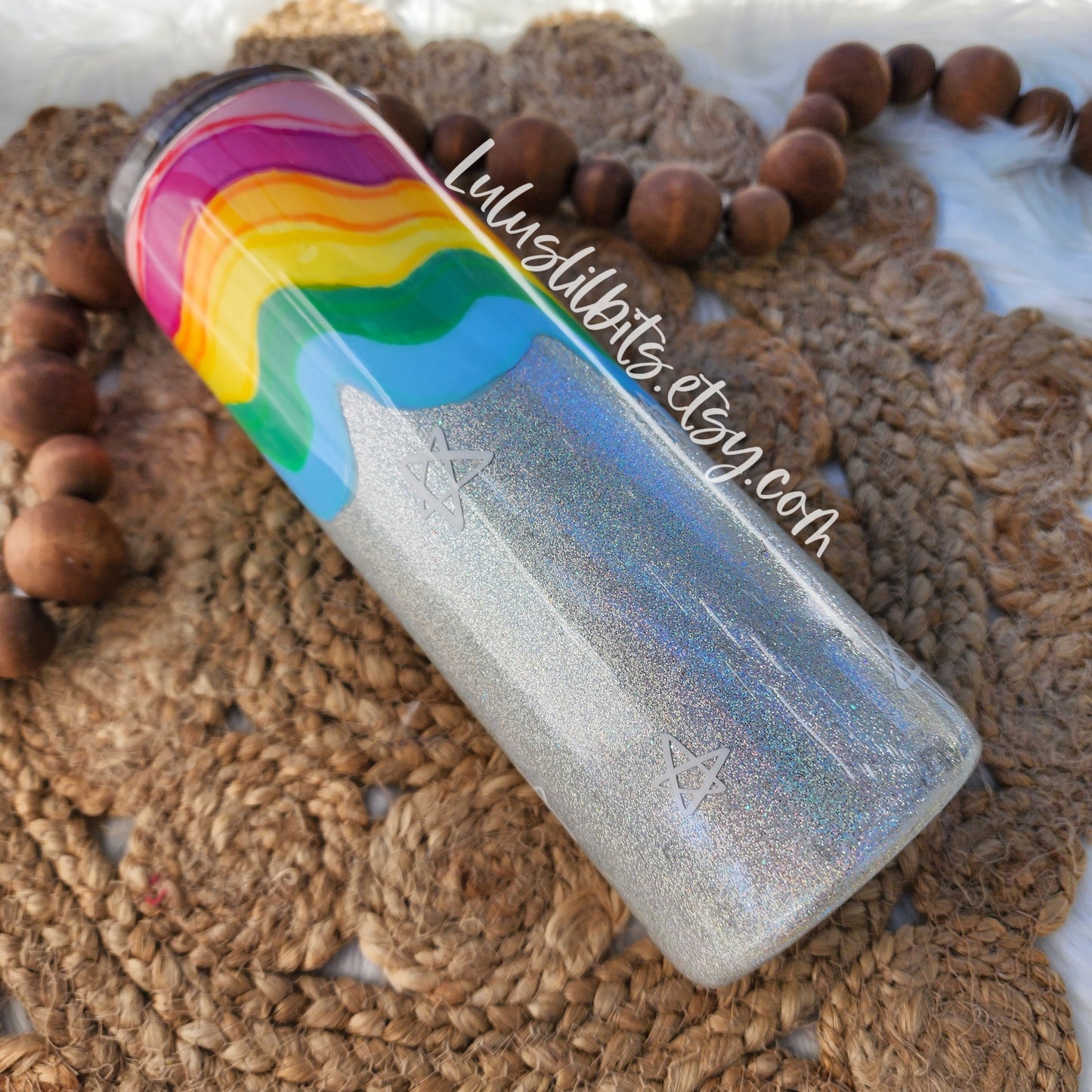 Rainbow Silver Glitter Tumbler - Ready To Ship