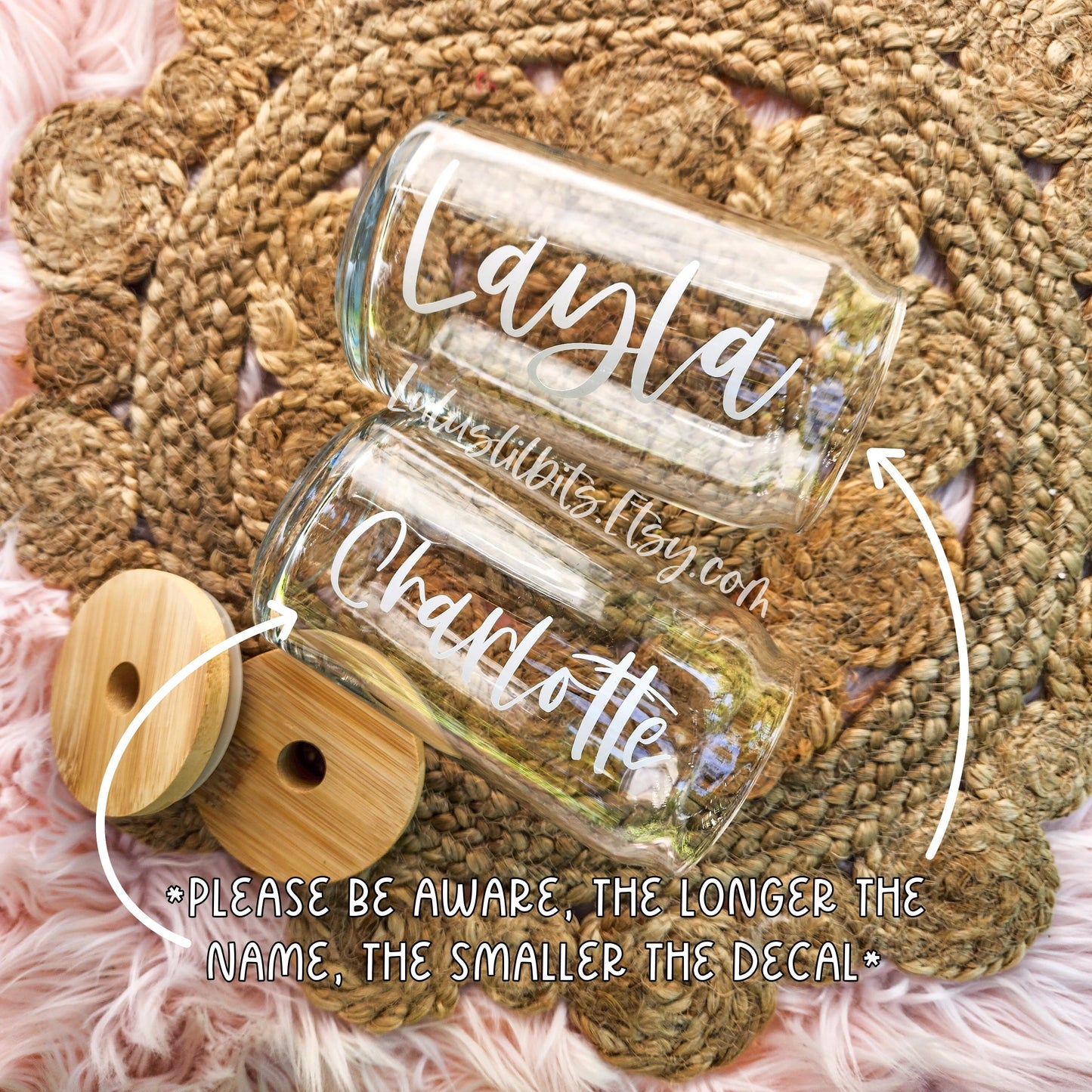 Personalized Name Pink Flower Glass Cup - Made To Order